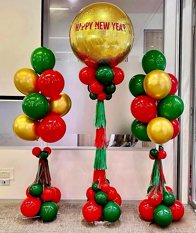 Red and Green Balloons: 75 PCS, 12in & 5in Green Gold Latex Christmas Party Balloons