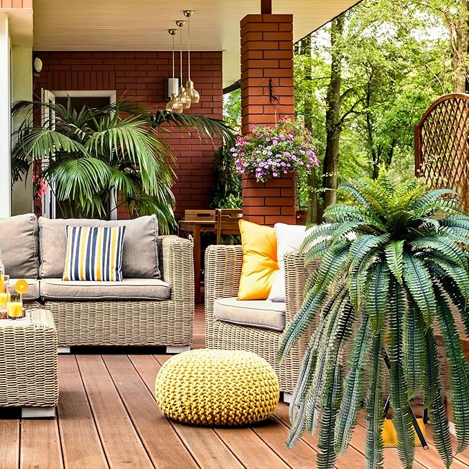 Giant Artificial Boston Ferns for Outdoors Large,Uv Resistant Lifelike Artificial Plants Large,Faux Fern Silk Ferns Look Real,Fake Fern for Outside 88Branches Extended Olive Green,No Base.