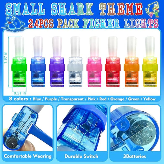 24PCS Cartoon Shark Party Favors-Fish Baby LED Finger Lights:Glow-in-the-Dark Light-Up Toys Bulk for Kids,Under the Sea Birthday Party Decorations Supplies,Goodie Bags Stuffers, Classroom Prizes Gifts