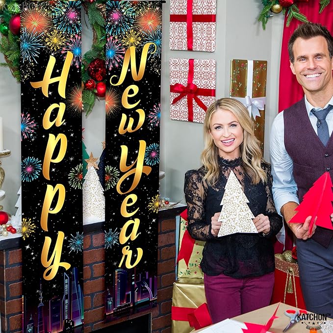 KatchOn, XtraLarge Happy New Year Banner – 72x12 Inch | Happy New Year Door Banner for New Years Decorations 2026 | New Years Eve Party Supplies 2026 | Nye Decorations 2026, Nye Party Supplies