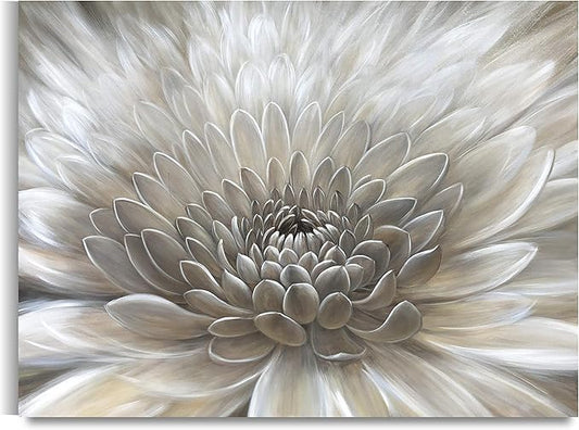 Yihui Arts Wall Art Botanical Pictures Brown and Cream Flowers Oil Painting Floral Artwork on Wrapped Canvas for Living Room Decor