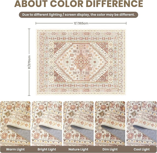 zesthome 9x12 Area Rugs for Living Room,Non-Slip Backing Washable Rugs,Vintage Large Area Rug,Stain Resistant Home Decor Rug