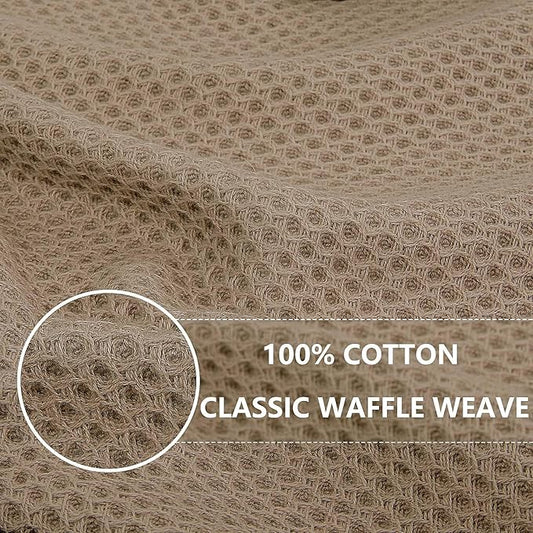 Homaxy 100% Cotton Waffle Weave Kitchen Dish Towels, Ultra Soft Absorbent Quick Drying Cleaning Towel, 13 x 28 Inches, 4-Pack, Tan