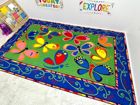 Learning On The Fly Classroom Rug, 7'6" x 12', Multicolored, Educational Classroom Rug, Kids Learning Play Mat | Area Rug for Bedroom or Playroom