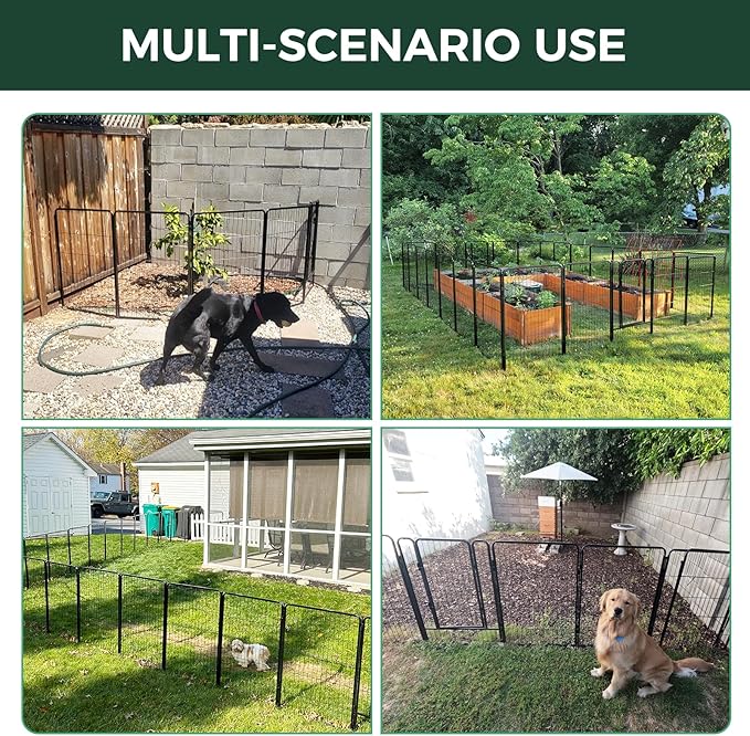 FXW Garden Fence Outdoor for The Yard – 24in(H) x 91.3ft(L) Heavy Duty Metal Animal Barrier for Dog and Rabbit, Decorative Dog Fence, 48 Panels, Black