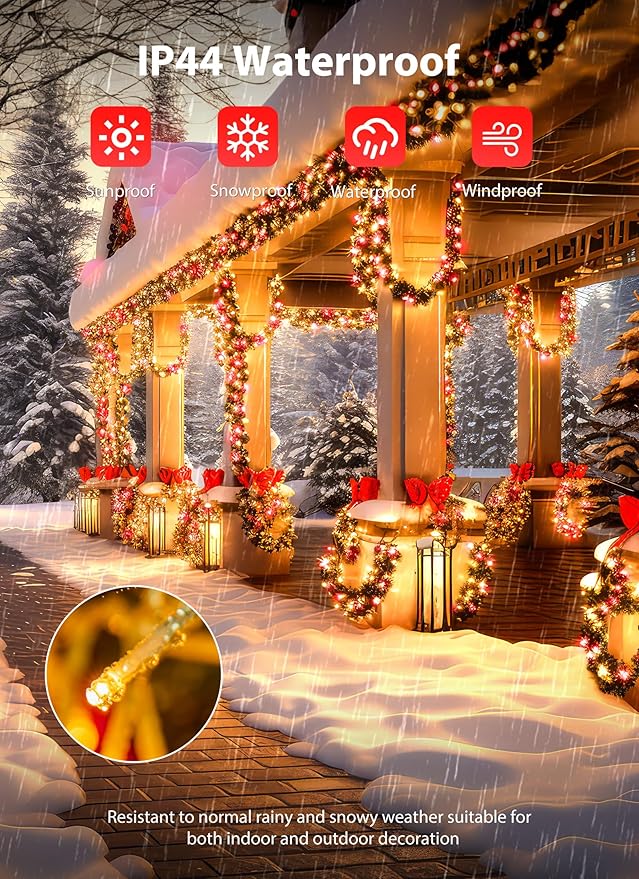 Minetom Christmas Lights Outdoor Cluster Lights - 200 LED 10 Ft Christmas Firecrackers String Lights, 12 Modes Timer Waterproof Connetable Plug in Twinkle Fairy Lights for Xmas Tree, Red&Warm White