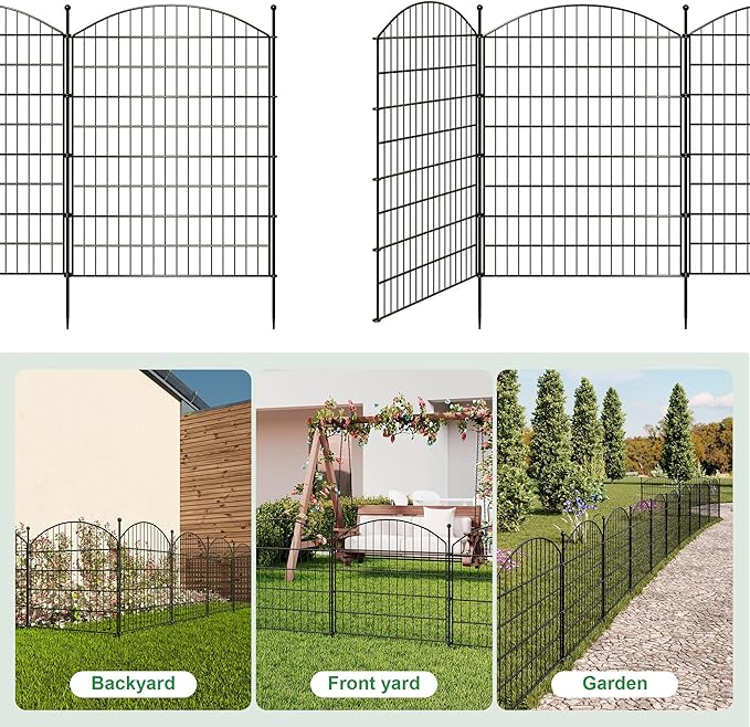 40 in(H) x24 Ft(L) No Dig Heavy Duty Metal Fence - 10 Panels Thick Rust-Resistant Decorative Fence Posts for Yard Security, Garden, Lawn, Farm and Poultry (Black)