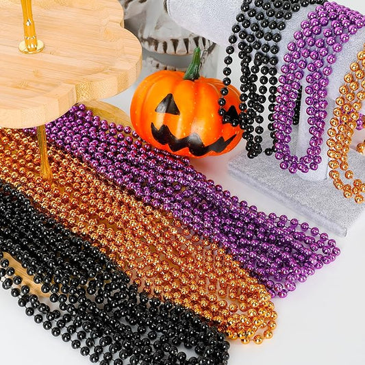 100PCS Halloween Beads, Purple Black Orange Bead Party Favors, 33" Halloween Toy Necklaces Accessories, Festival Parade Throw Accessories for Trick or Treat Decorations