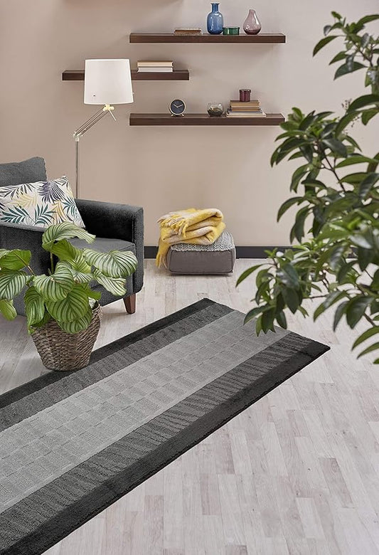 Custom Size Zebra Hallway Runner Rug Slip Resistant Rubber Back, 26 Inch Wide x Your Choice of Length Size, Anthracite, 26 Inch X 13 Feet, Sold and Priced Per Foot