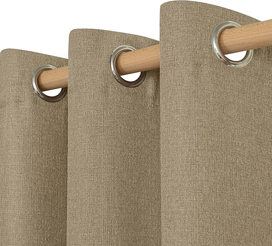 LAMIT Linen Textured Curtains for Living Room, 63 inches Long Grommet Thermal Insulated Thick Burlap Curtains Light Filtering Panels for Bedroom/Farmhouse, Set of 2 Panels, W52 x L63, Tan Brown