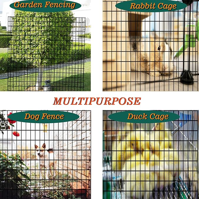 Black Metal Garden Fence, 60inch(H) x 50ft(L), 2 inch x 4 inch,12.5GA 2/3/4/5/6 Ft Tall Chicken Wire PVC Coated Welded Wire Mesh Roll for Dogs Border Yard Vegetable Plant Protection Poultry Netting