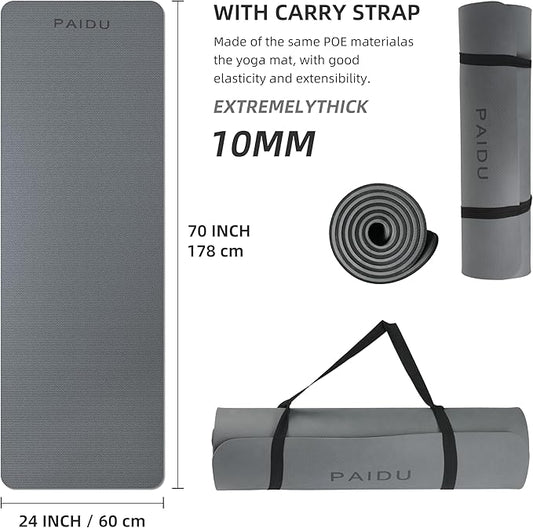 Yoga Mat Non Slip Anti-tear,extra thick-2/5 inch(10MM)High Resiliency Professional POE Yoga Mats for Women Men Kids,72"x24"inch,Workout, Yoga, Pilates and Floor Exercise, with Carrier Strap