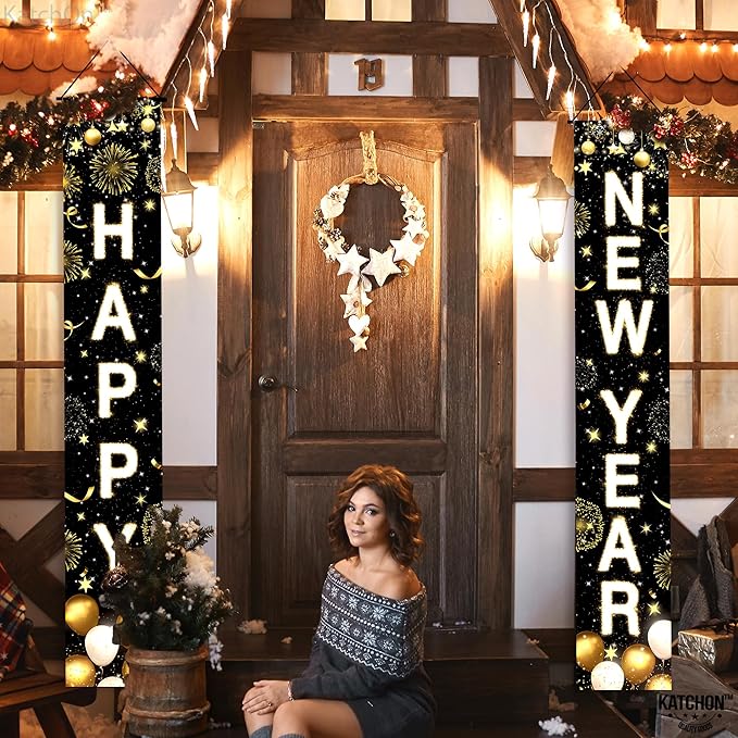 KatchOn, XtraLarge Happy New Year Banner - 72x12 Inch | Porch Banner for New Years Eve Party Supplies 2026, Nye Decorations 2026 | Happy New Years Decorations 2026 | Nye Decor 2026
