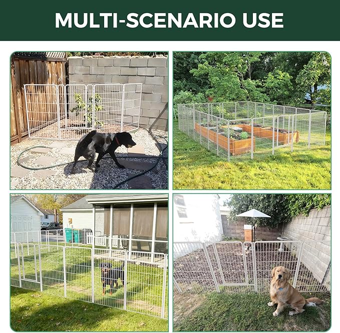 FXW Garden Fence Outdoor for The Yard – 45in(H) x 109.4ft(L) Heavy Duty Metal Animal Barrier for Dog and Rabbit, Decorative Dog Fence, 48 Panels, White