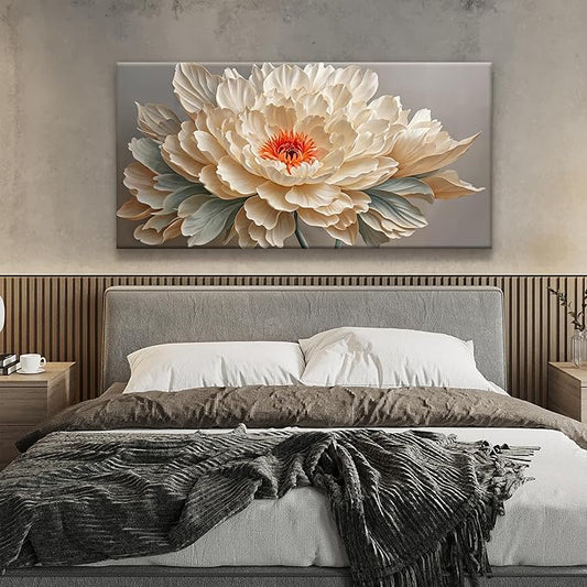 QSQ Canvas Art Wall Decor Yellow Floral Wall Art For Living Room Modern Canvas Wall Decor White Flower Art Prints Pictures For Bedroom Hotel Home Decoration 24 X 48 Inch