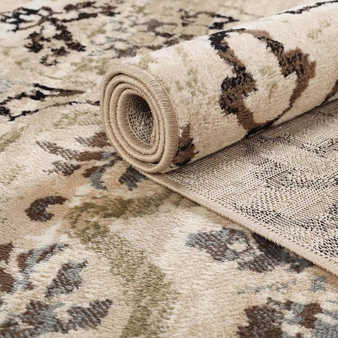 Superior Indoor Area Rug, Jute Backed, Perfect for Entryway, Office, Living/Dining Room, Bedroom, Kitchen, Hardwood Floor, Modern Floral Decor, Caldwell Collection, 2' x 3', Beige