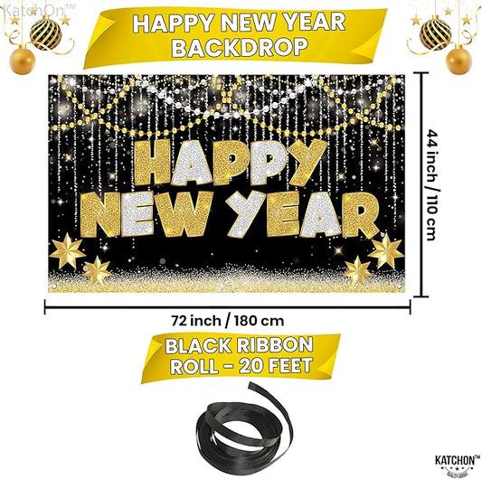 KatchOn, Large Happy New Year Banner - 72x44 Inch | New Years Eve Party Supplies | Happy New Year Backdrop for New Years Decorations 2026 | NYE Decorations 2026, NYE Party Supplies 2026