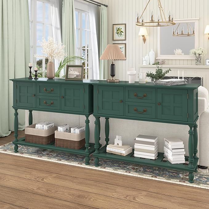 Console Table with Drawers, Vintage Entryway Tables with Storage and Shelf, Hallway Table with Turned Legs, Narrow Behind Couch Sofa Table for Entryway, Hallway, Living Room