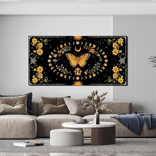 Abstract Wall Art Decor Large Boho Wall Art for Living Room Black Abstract Canvas Art Wall Decor Vintage Flower Wall Art Prints Butterfly Artwork for Walls Bedroom Office Wall Art Decor 24" X 48"