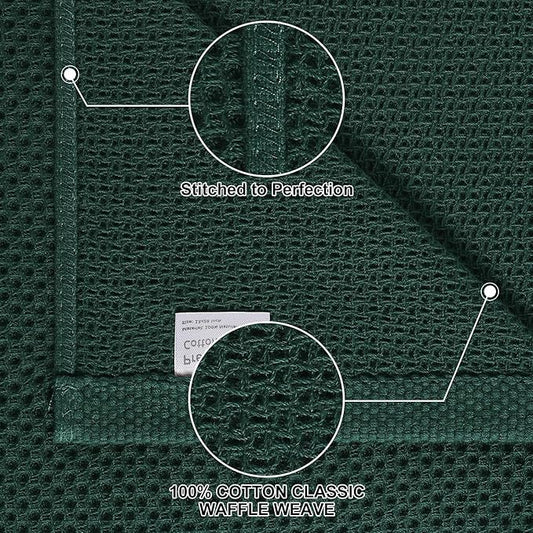 Homaxy 100% Cotton Kitchen Towels and Dishcloths Set, 12 x 12 Inches and 13 x 28 Inches, Set of 12 Bulk Kitchen Towels Set, Ultra Soft Absorbent Dish Cloths for Washing Dishes, Blackish Green