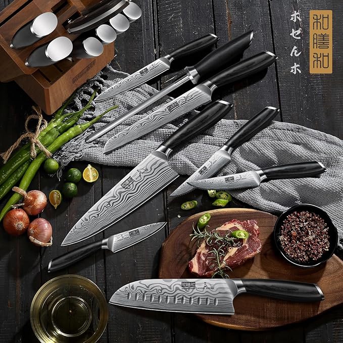 16-Piece Knife Set with Block, Ultra Sharp High Carbon Powder Steel Knife Block Set, Chef Knife Set Professional Kitchen Knives Set with Sharpener and Pakkawood Handle