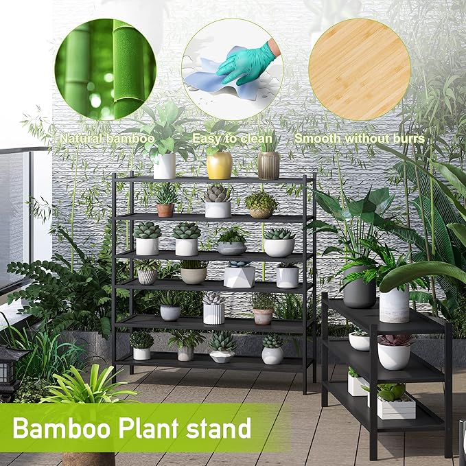 BMOSU 3-Tier Bamboo Extended Shoe Rack Premium Stackable Shoe Shelf Storage Organizer for Hallway Closet Living Room Entryway Organizer(Black)