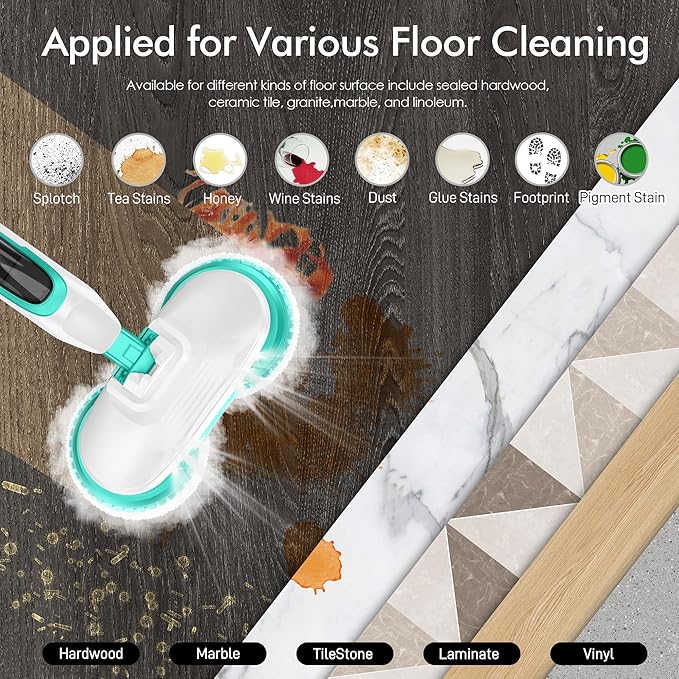 Scrubbing Steam Mop with Rotating Mop Pads, All-in-One Hard Floor Cleaner with LED Headlights, Steam & Spin Control, 6 Soft Scrub Pads, Swivel Steering, FS07
