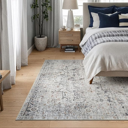 Bloom Rugs Caria Washable Non-Slip 5x7 Rug - Ivory/Gray/Caramel Traditional Area Rug for Living Room, Bedroom, Dining Room, and Kitchen - Exact Size: 5' x 7'