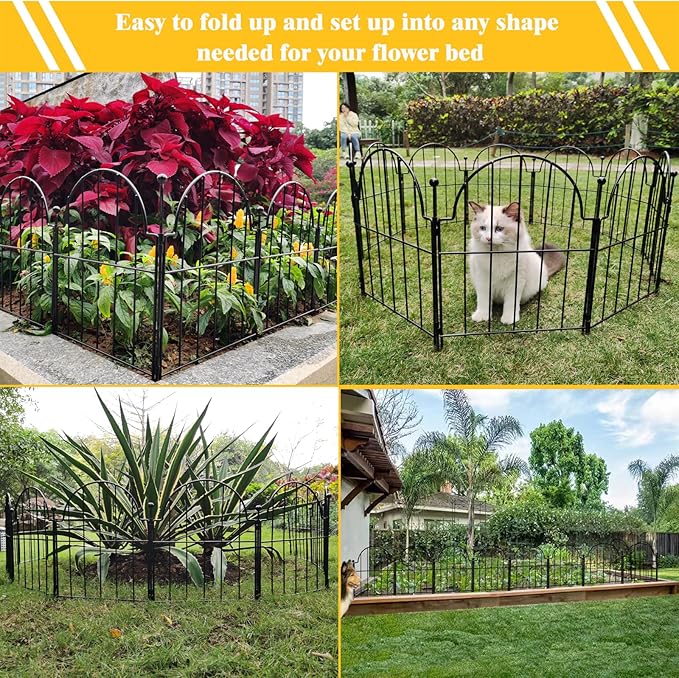 Garden Fence, 2 Panels 22 in(H) x 2.2 ft(L) Arched Rustproof Metal No Dig Fence Garden Fence Border, Ground Stake Animal Barrier Fence for Rabbit Dog, Outdoor Landscape Decor for Yard & Patio