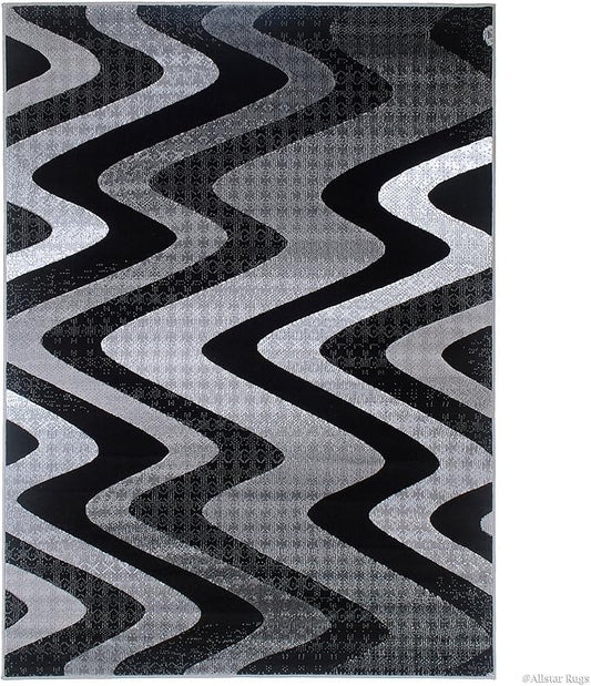 Allstar 5x7 Grey and Gainsboror Grey Modern and Contemporary Rectangular Accent Rug with Charcoal Grey Wavy Zigzag Design (4' 11 x 6' 11)
