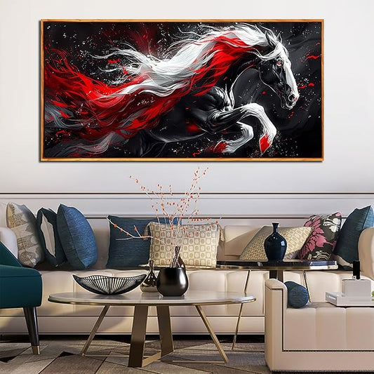 Ouzzlie Horse Wall Art Red Wall Decor Living Room Animal Pictures Black White Wall Decorations for Living Room 29" x 59"