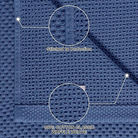 Homaxy 100% Cotton Kitchen Towels and Dishcloths Set, 12 x 12 Inches and 13 x 28 Inches, Set of 8 Bulk Kitchen Towels Set, Ultra Soft Absorbent Dish Cloths for Washing Dishes, Navy Blue