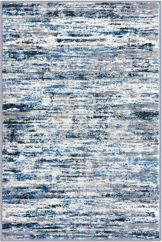 Modern Abstract Entryway Rug Indoor 2x3 Washable Rug Non-Slip Soft Small Area Rug Grey Blue White Kitchen Mats Thin Print Faux Wool Floor Carpet Throw Rugs for Entrance Bedroom Home Decor