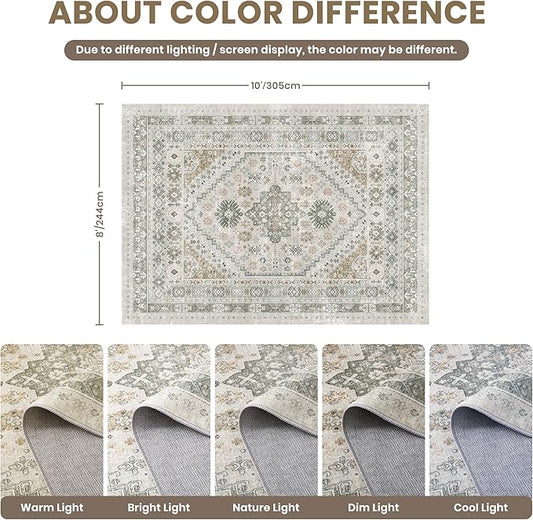 zesthome 8x10 Area Rugs for Living Room,Non-Slip Backing Washable Rugs,Vintage Large Area Rug,Stain Resistant Home Decor Rug (Brown/Grey,8'x10')