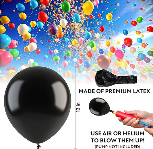 Black Balloons 100 Pack, 12 Inch Black Latex Balloons For Birthdays, Weddings, Baby Showers, Holidays