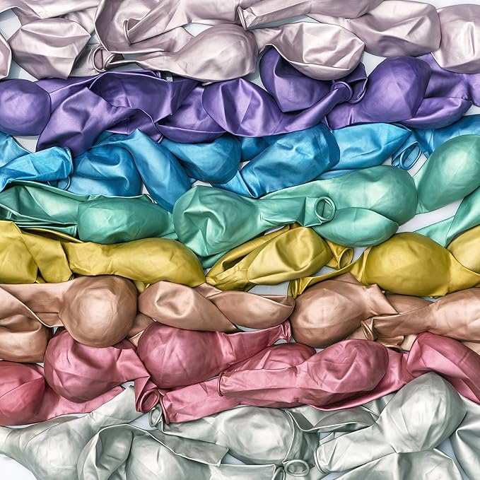 90 Metallic Balloons Assorted Color 12 inch 9 Kinds of Shiny Latex for Glamour Party Decorations and Many Other Occasions