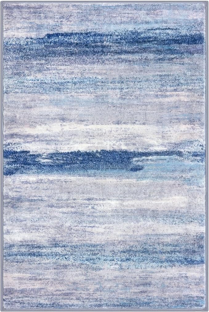 KOZYFLY 3x5 Rug Modern Ombre Living Room Area Rug, Washable Rugs for Bedroom Non-Slip Soft Stain Resistant Striped, Print Blue/Grey/Beige Abstract Carpet for Living/Laundry/Kid Room