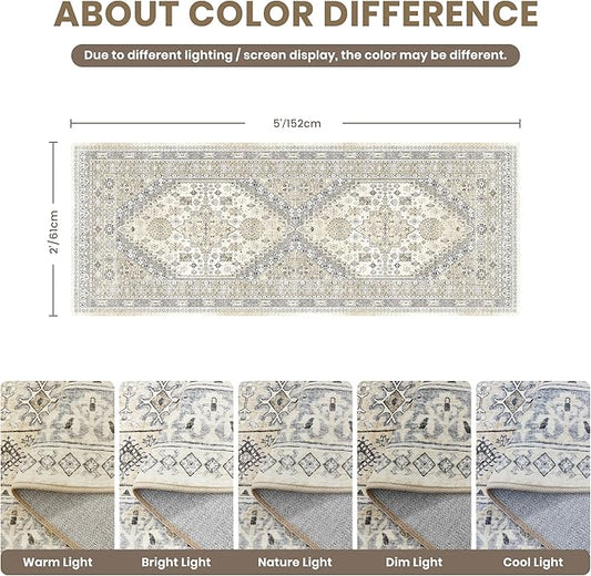 zesthome Runner Rug 2x5 - Stain Resistant Machine Washable Rug, Non Slip Vintage Hallway Runner Rugs, Low Pile Lightweight Runners for Kitchen, Entryway and Corridor