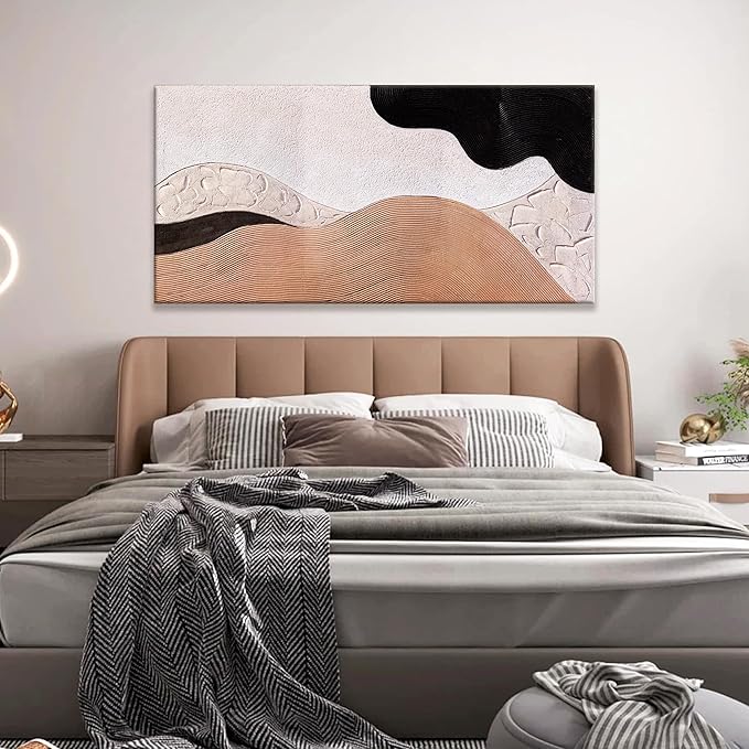 Suconvng Brown Abstract Wall Art For Living Room Modern Canvas Art Wall Decor Abstract Art Prints Pictures Black Wall Art For Hotel Home Wall Decor 24x48 Inch Ready To Hang