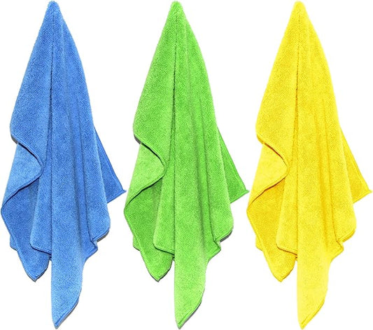 POLYTE Microfiber Cleaning Towel (16x24 in, 18 Pack, Blue,Green,Yellow)