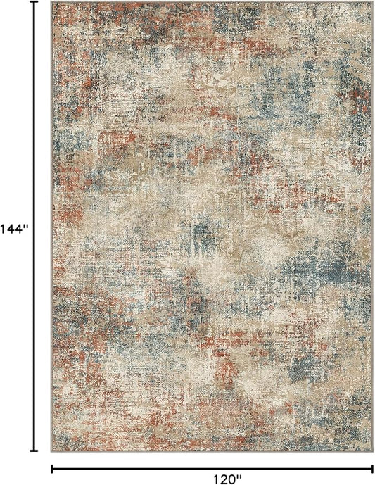 GENIMO Washable Area Rugs for Living Room, 10x12 Modern Non Slip Rugs, Low Pile Lightweight Soft Print Rug for Bedroom, Dining Room, Home Office, Multi