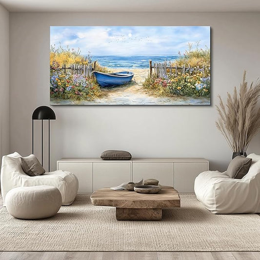 QIYILEXWART Canvas Wall Art For Living Room Large Wall Decor For Office Bedroom Decorations Sea Side Boat Landscape Pictures Farmhouse Painting Artwork Room Wall Mural Aesthetic Home Decor 30x60 In