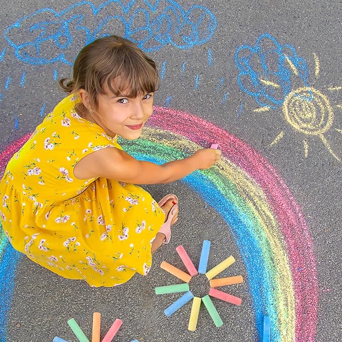 240PCS Washable Sidewalk Chalks Kids: 48 Packs in 5 Colors Sidewalk Chalk, Jumbo Chalk Set, Non-Toxic Dustless Colored Giant Box Chalkboard Chalk for Toddlers Outdoor Art, Classroom, Party Favors
