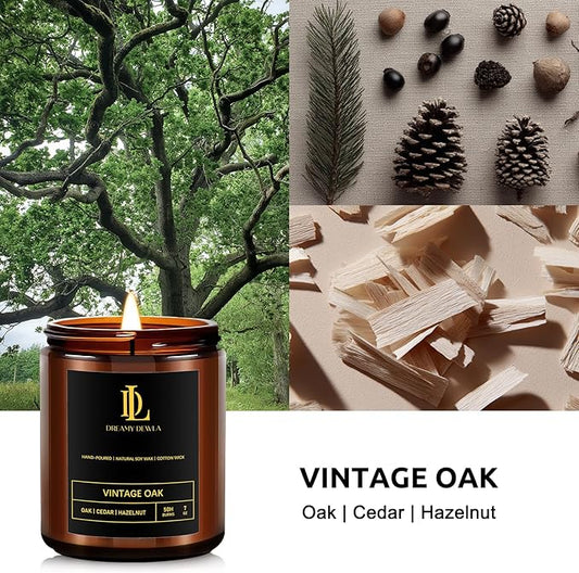 Scented Candles for Men, Vintage Oak Candle for Home, Soy Wax Candles Gift for Birthday Father's Day Thanksgiving Day Anniversary
