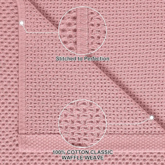 Homaxy 100% Cotton Kitchen Towels and Dishcloths Set, 12 x 12 Inches and 13 x 28 Inches, Set of 12 Bulk Kitchen Towels Set, Ultra Soft Absorbent Dish Cloths for Washing Dishes, Dried Rose