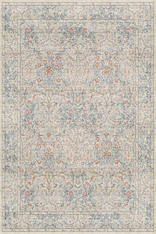 Vintage Washable Beige Blue Area Rugs for Bedroom Under Bed, Living Room, Nursery, Kitchen, Entryway, Low Pile Non Slip Stain Resistance Distressed Retro Indoor (Beige Blue, 4 x 6)