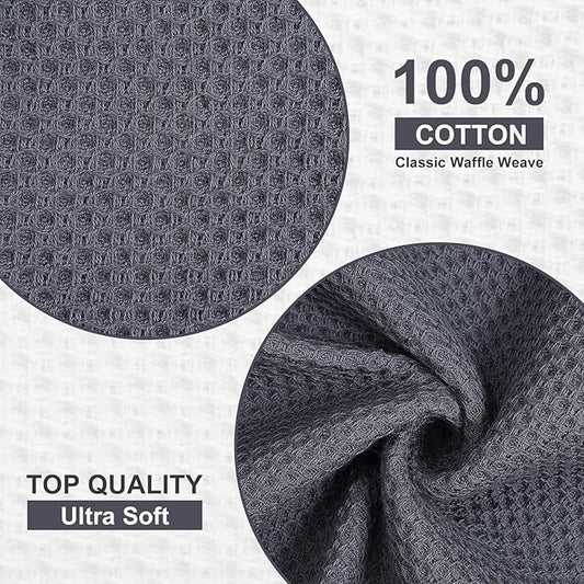 Kitinjoy 100% Cotton Kitchen Dish Cloths, 6 Pack Waffle Weave Ultra Soft Absorbent Dish Towels for Drying Dishes Quick Drying Kitchen Towels Dish Rags, 12 X 12 Inches, Dark Grey