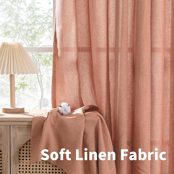 YoungsTex Rust Terracotta Linen Curtains 84 Inches Long, Burnt Orange Light Filtering Drapes with Bronze Grommet Privacy for Bedroom Living Room Windows, 52 x 84 Inch, 2 Panels