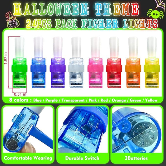 24PCS Halloween Neon theme Party Favors-LED Finger Lights:Glow-in-the-Dark Light-Up Toys Bulk for Kids Boys Girls,Trick or Treat Non Candy Gifts, Halloween Goodie Bag Stuffers, Classroom Prizes Gifts