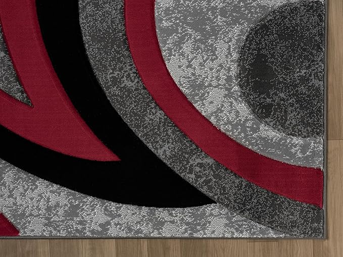 Ultra Soft Area Rug Hand Carved - Modern Abstract Design for Indoor Living Room & Bedroom - Stain Resistant, Easy to Clean - (2'7''x7, Red)